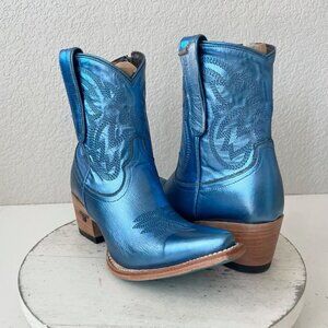 Lane SMOKESHOW Womens Cowboy Bootie 7.5 Blue Leather Western Cowgirl Short Boots